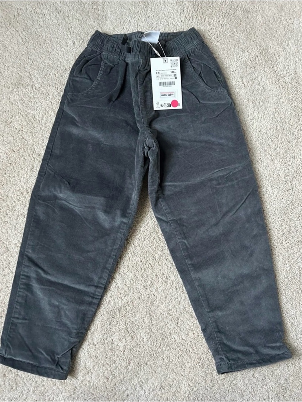 Zara 5T NWT Boys Corduroy Pull on Pants - Gray